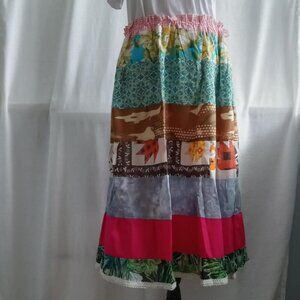 Pretty handmade hippie tiered skirt with lace and stretch waistband